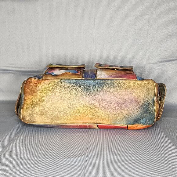 Anuschka Hand Painted Leather Satchel Multicolor Abstract Designs Shoulder Bag - Picture 3 of 12